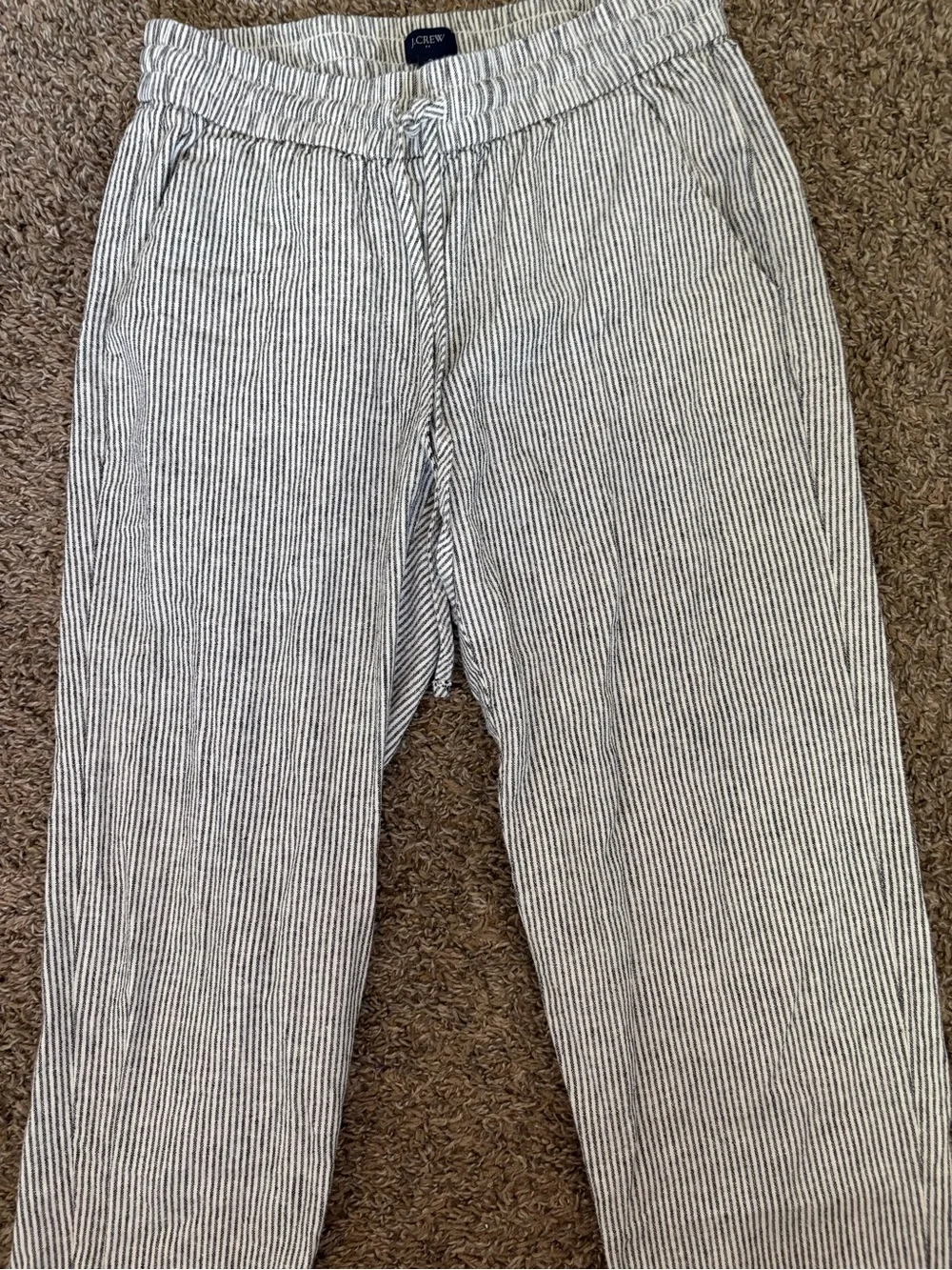 J Crew Striped Linen Cotton Blend Drawstring Pants Womens 2 Summer Beach